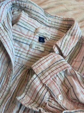 Universal Thread Womens Classic Fit White Multicolor Stripe Linen Shirt